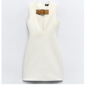 Zara Cream Mini Dress with Tan Belt